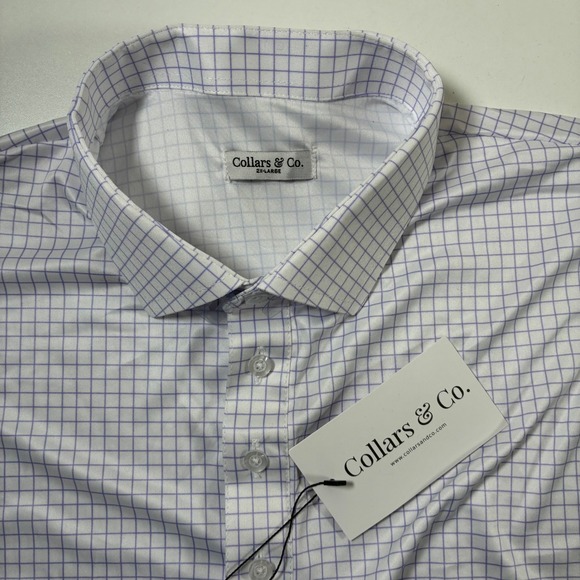 Collars & Co. Other - NEW Collars & Co Polo Mens 2XL White Purple Windowpane Check Performance Shirt